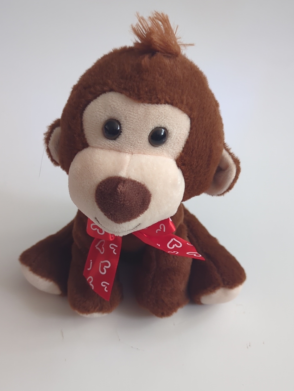 Source Unknown Brown Monkey Plush with Red Heart Ribbon 8"inc